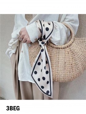 Multi-Functional Silk Feeling Scarf W/ Polka Dots Print 
